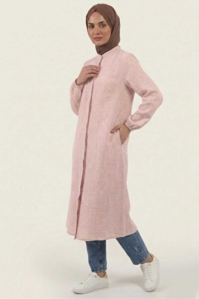 PORİENTO Powder-Colored 100% Cotton Muslin Fabric Zippered Long Hijab Women's...