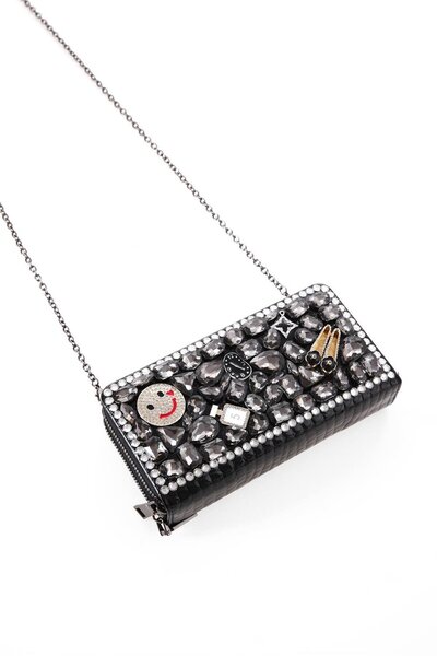 AYK'S Black Stone Shoulder Bag Ccs London 16807