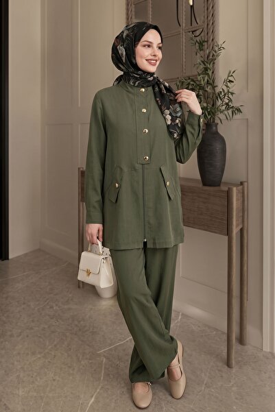 InStyle Σετ Χακί με Σακάκι και Λεπτομέρεια Καλύμματος Κουμπιών
