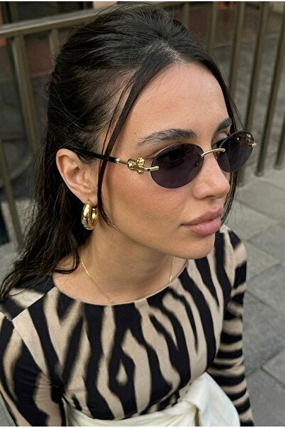 Chunky Frame Cartiess Unisex Ellipse Black Gold Framed Ultra Light Uv400 Filtered Sunglasses