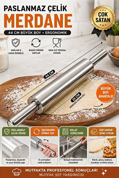 Neler Geldi Neler 44 Cm Paslanmaz Metal Çelik Merdane Ergonomik Kulplu Çelik ...