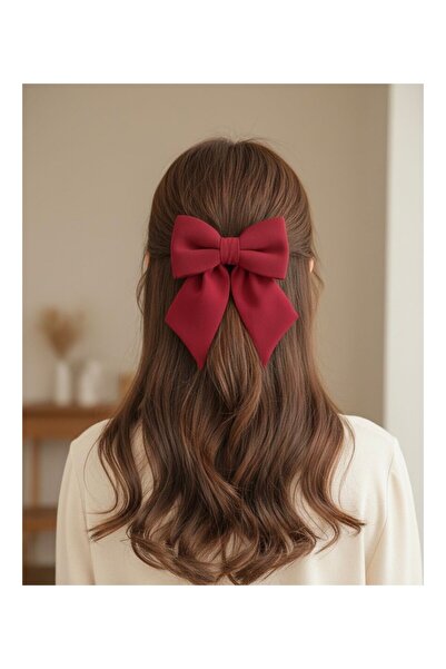 JZ MODA Red Chiffon Bow Automatic Clip-On Hairpin - Ribbon Hair Accessory wit...