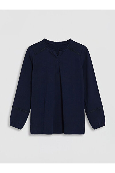 LC Waikiki Lcw Grace Navy Blue Embroidered Collar Blouse