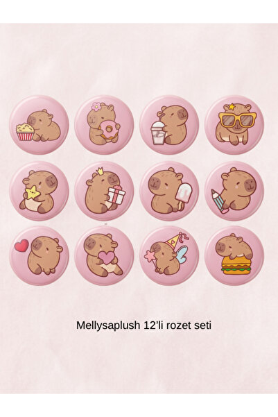 mellysaplush Capybara 12 Adet Karışık Rozet 44 mm - Set 1