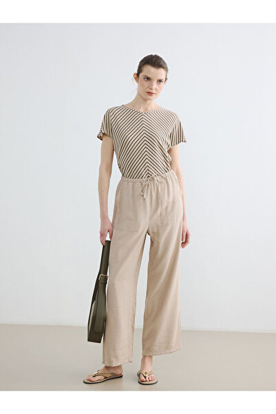 LC Waikiki Beige Elastic Waist Women's Trousers