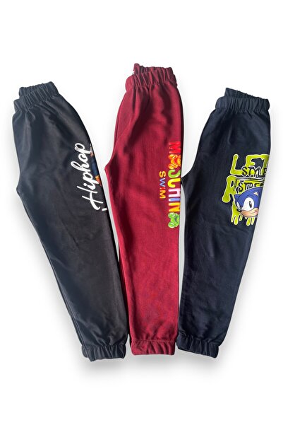 Merve Nur Tekstil Children's Boys' Sweatpants Large Printed 3-Piece Set