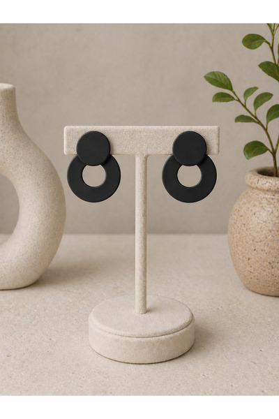 TREND Siyah Modern Halka Küpe Minimal Geometrik Tasarım Hafif