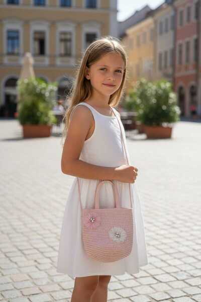 Aware Time Ψάθινη τσάντα χιαστί για κορίτσια με αξεσουάρ