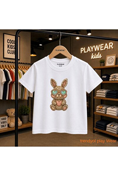playwear Gem Stone Rabbit Printed 100% Children's Unisex T-Shirt 5 6 -7 8-9 1...