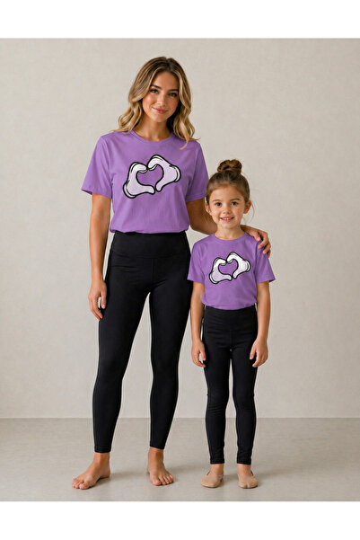 VODEXA Set de tricou și colanți pentru mamă și fiică, 100% bumbac, elastic, c...