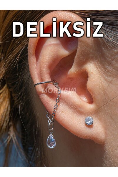 MORNEVA Deliksiz Çelik Damla Taş Sallantılı Kulak Conch Kıkırdak Piercingi (1...