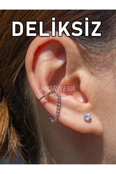 MORNEVA Deliksiz Cerrahi Çelik Tek Sıra Zincir Sallantılı Kulak Conch Piercin...