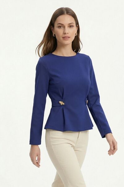 Serenity Crew Neck Long Sleeve Buttoned Blouse