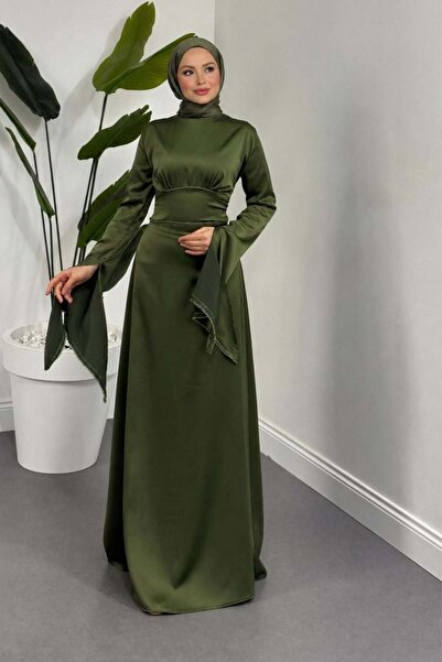 Şulemoda Giyim Βραδινό φόρεμα Moneva με σχισμή στα μανίκια, πράσινο