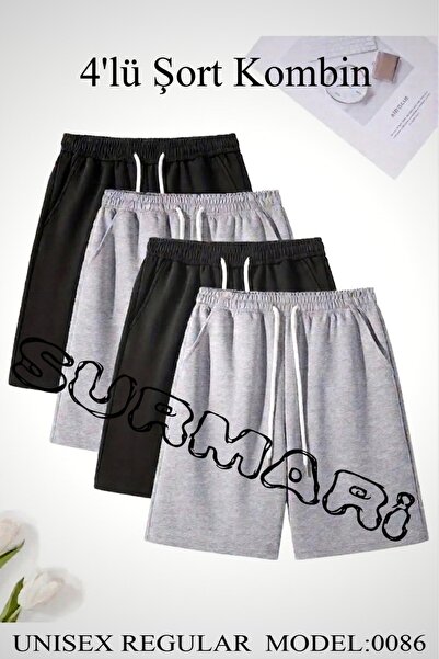 SURMARİ 4-Piece Combination Set Comfortable Fit Unisex Combed Cotton Shorts