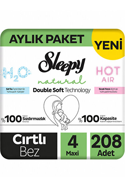 Sleepy Natural Double Soft Aylık Paket Bebek Bezi 4 Numara Maxi 208 Adet