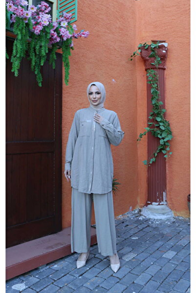 NİSUM MODA Σετ από βαμβακερό λινό με παγιέτες και διακοσμητικά κορδόνια στην ...