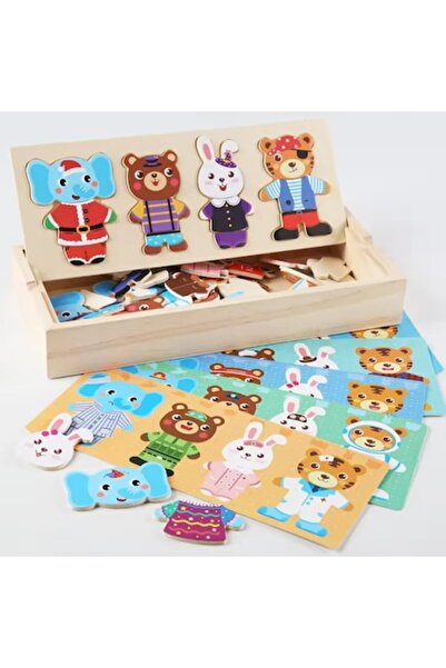Stuniko ® Puzzle din lemn cu animale de îmbrăcat - Set Montessori de asortare...