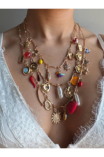 Bettnes Çoklu Gold Charm Kolye