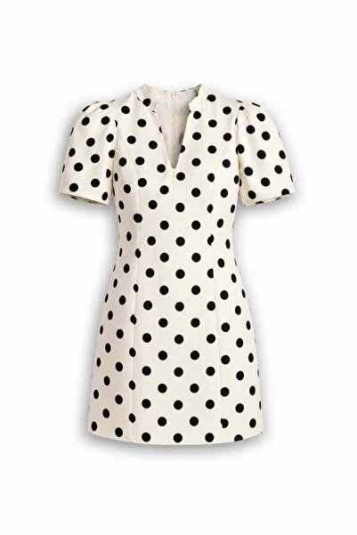 5in1Canpolat Λευκό Μίνι Φόρεμα με Πουά 5337