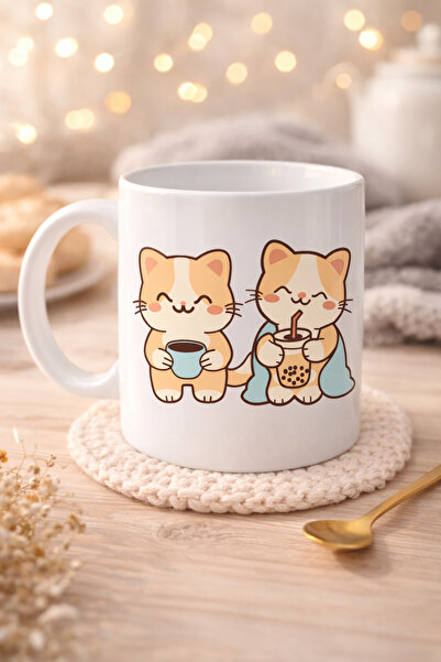 northcity n Double Cute Cat Design Porcelain Mug 330 ml - Gift for Cat Lovers...