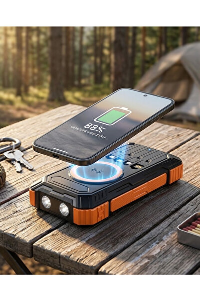 Lisinya 20000 mAh Powerbank Güneş Enerjili Kablosuz Şarj Hızlı Şarj Taşınabil...