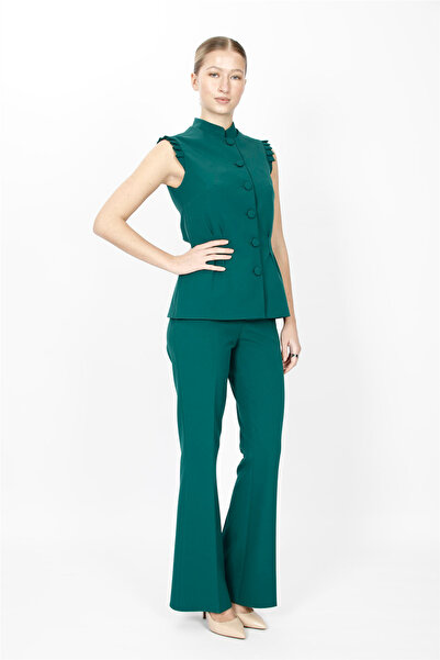 ÖNDER ÖZSOY Haki̇m Collar Pleated Vest Suit 1537506-Emerald - 1537506