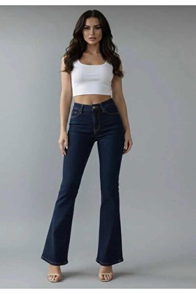 SAPAKTEKS Women's Navy Blue Flare Jeans Lycra Spanish Crotch Jeans