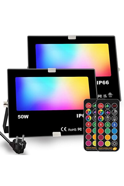 Dotail Σετ 2 τεμαχίων Προβολείς LED εξωτερικού χώρου HEKEE, RGB, 50W, 12 χρώμ...