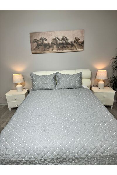 diabella Καπιτονέ ζακάρ διπλής όψης 3 τεμαχίων κάλυμμα κρεβατιού / κρεμ - γκρι