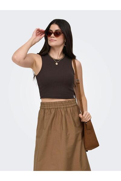 ONLY OnlVilma S/L Cropped Tank Top JRS Noos Γυναικείο Αθλητικό Τοπ Σκούρο Καφ...