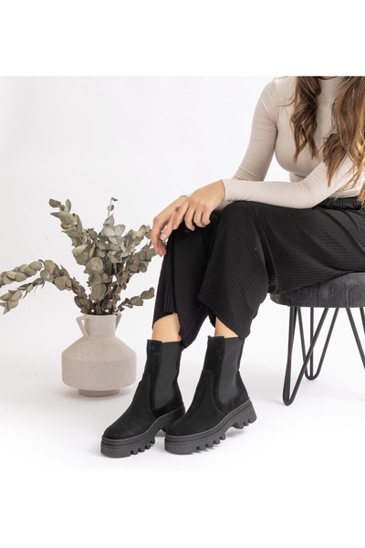 UrbanShoes Ghete damă din piele naturală, Leofex - 002 Negru Velur