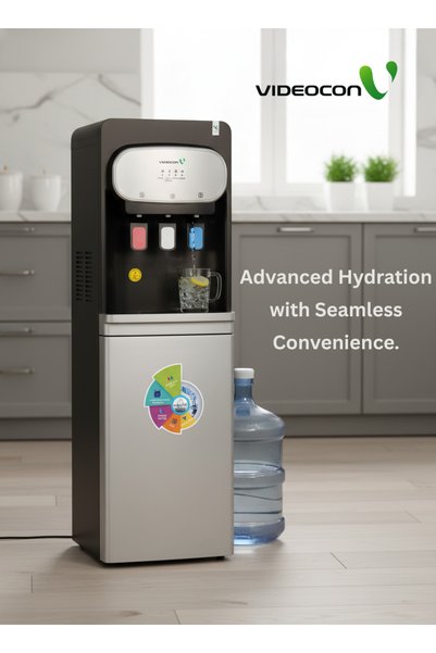 Videocon Bottom Loading Water Dispenser | Hot, Normal & Cold Water | Water Level Sensor | Compressor Cooling | Stainless Steel Tank - VWDBLS01