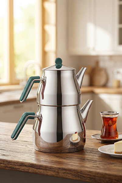 Porsima 1026-2 طقم إبريق شاي من الفولاذ المقاوم للصدأ بمقبض معدني من البكاليت...