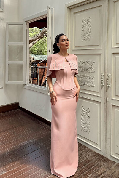 Sindimoda Helin Pelerin Detay Straplez Abiye 1204