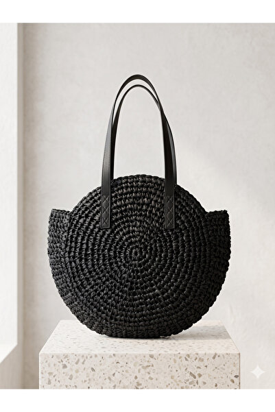 Luminos Butik Μαύρη ψάθινη τσάντα CNT1005