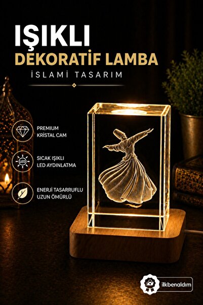 İlkbenaldim Işıklı Dekoratif Kristal Lamba – Semazen İslami Tasarım LED Gece ...