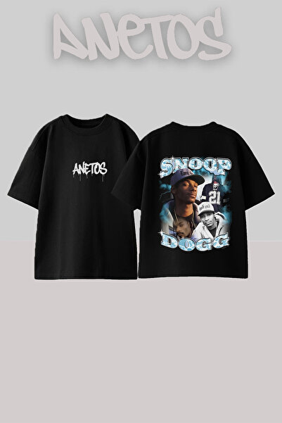 Anetos Μπλουζάκι Snoop Dogg 1 με στάμπα στην πλάτη, βαμβακερό, μαύρο, oversize