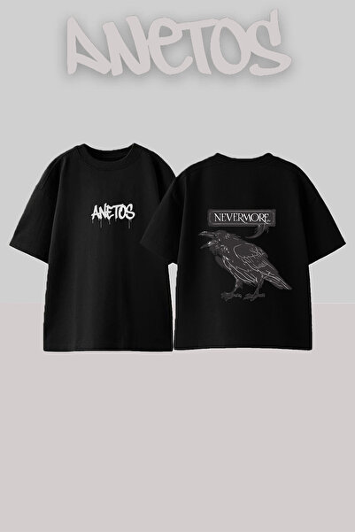Anetos Μπλουζάκι Nevermore Raven με στάμπα στην πλάτη, βαμβακερό, μαύρο, over...