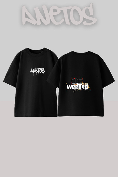 Anetos The Weeknd 1 Design Back με τύπωμα Βαμβακερό μαύρο μπλουζάκι oversized