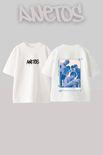 Anetos Μπλουζάκι Txt Band Design με στάμπα στην πλάτη, βαμβακερό λευκό oversize