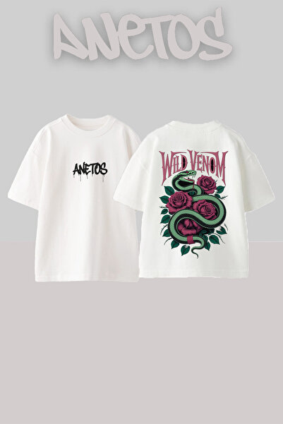 Anetos Μπλουζάκι με σχέδιο Snake Roses, με στάμπα στην πλάτη, από βαμβάκι, λε...