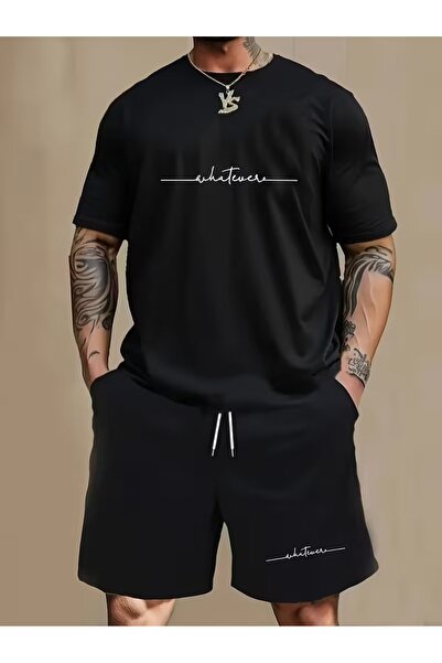 PAVRO Unisex Oversize Σετ Σορτς με Μπλούζα και Σορτς, Άνετο Σετ με Μικτά Τυπω...