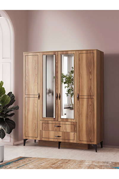 Erz Design Hazar 4 Kapılı Aynalı Gardırop Elbise Dolabı 160x55x200cm