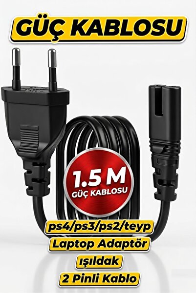 Derwell 1.5 Metre 1.5mt PS5/ PS4/ PS3 / XBox Series S-X Uyumlu 2 Pinli Güç Ka...