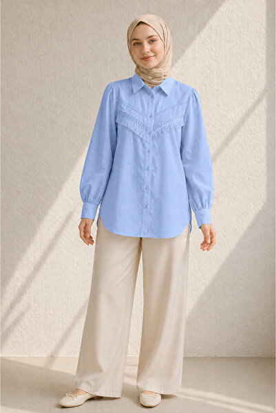 Kirazgym Δαντελένιο Πουκάμισο Τουνίκ – Μακρυμάνικο, με Κουμπιά, Κομψό Γυναικε...