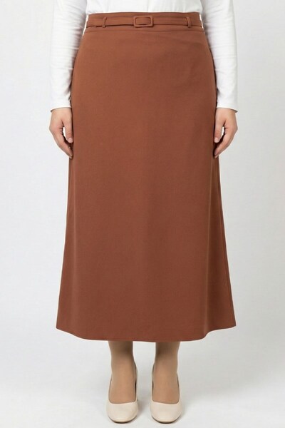 hadiora Kadın Kiremit Kemerli Portoriko Kumaş Astarlı Kalem Etek