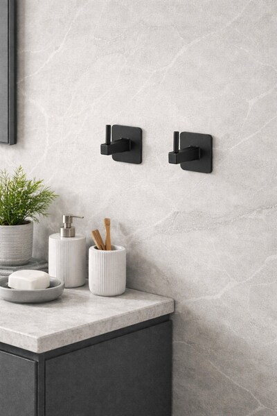 Sas Haus Güçlü Yapışkanlı Kancalı Banyo ve Mutfak Askısı Duvar Askılık Organizeri Siyah ( 2 Adet )