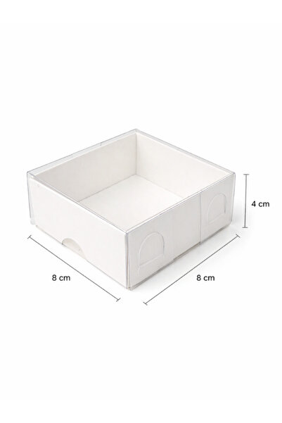 Aspak 8x8x4cm Asetat Kapaklı Beyaz Kutu-Baby Shower, Nikah, Kına, Düğün, Hedi...