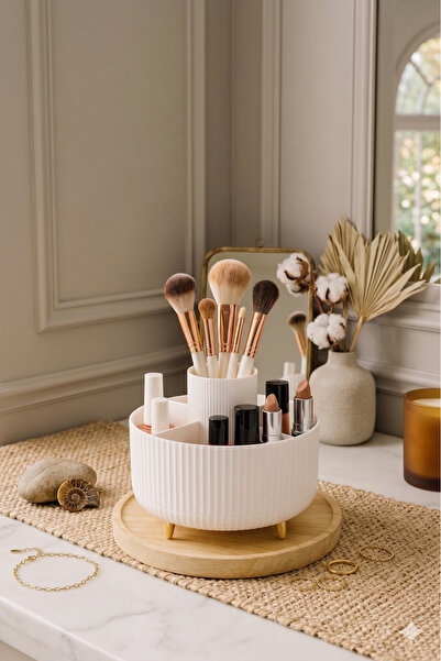 hom sel Luxury Makeup Organizer with White Legs and 360 Degree Rotating Compa...